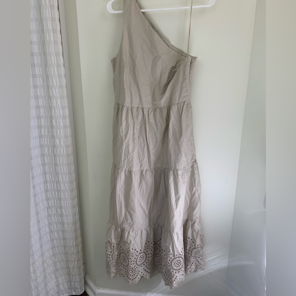 Gap Beige one shoulder tiered midi dress with eyelet detail
